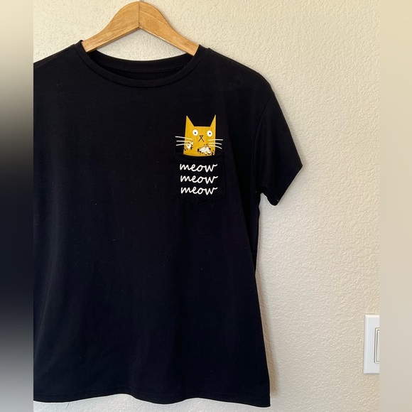 Unbranded | Black Cat Meow Pocket Tee - Picture 4 of 8